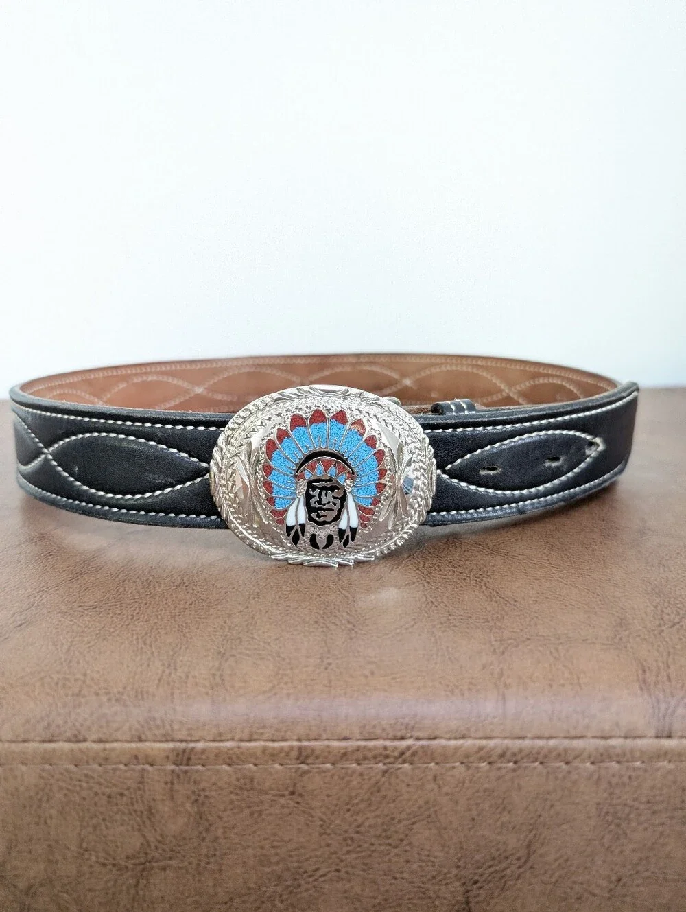 Indian Chief Herford Leather embroidered western belt